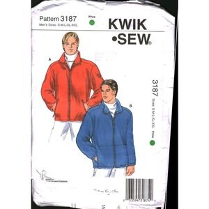 Kwik Sew 3187 Mens Jacket Sewing Pattern Fleece Full Zip Sizes S-XL cut